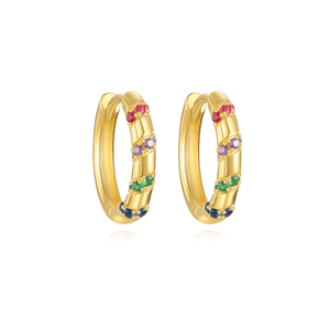 Pendientes de Aro de Zirconia de Colores de Alta Calidad para Mujer, Plata de Ley 925, Chapados en Oro de 18K, Tipo Huggie - Product Image 2