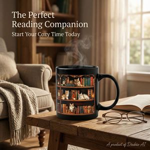 Set di Tazze in Ceramica a Forma di Gatto con Libreria Tridimensionale Retrò, Tazza da Caffè Resistente alle Alte Temperature con Trasferimento Termico, Regalo per Amanti dei Libri - Product Image 1