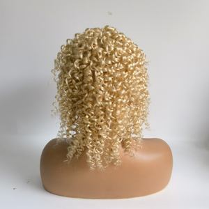 Peluca femenina rizada Rubia de cabello humano virgen natural de piel de PU transparente de encaje suizo completo - Product Image 4