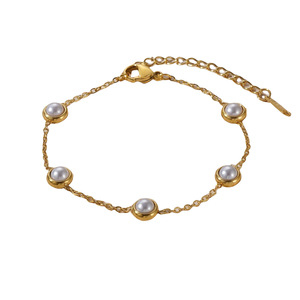 18K PVD Gold Stainless Steel Minimalist Pearl Necklace <b>Bracelet</b> Earrings Set | Waterproof Hypoallergenic <b>Matching</b> Jewelry - Product Image 5
