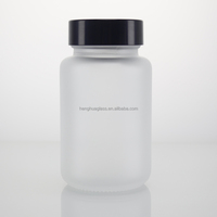 Flacon vide rond givré en verre de 100 ml pour capsules, pilules, médicaments, suppléments et vitamines avec bouchon