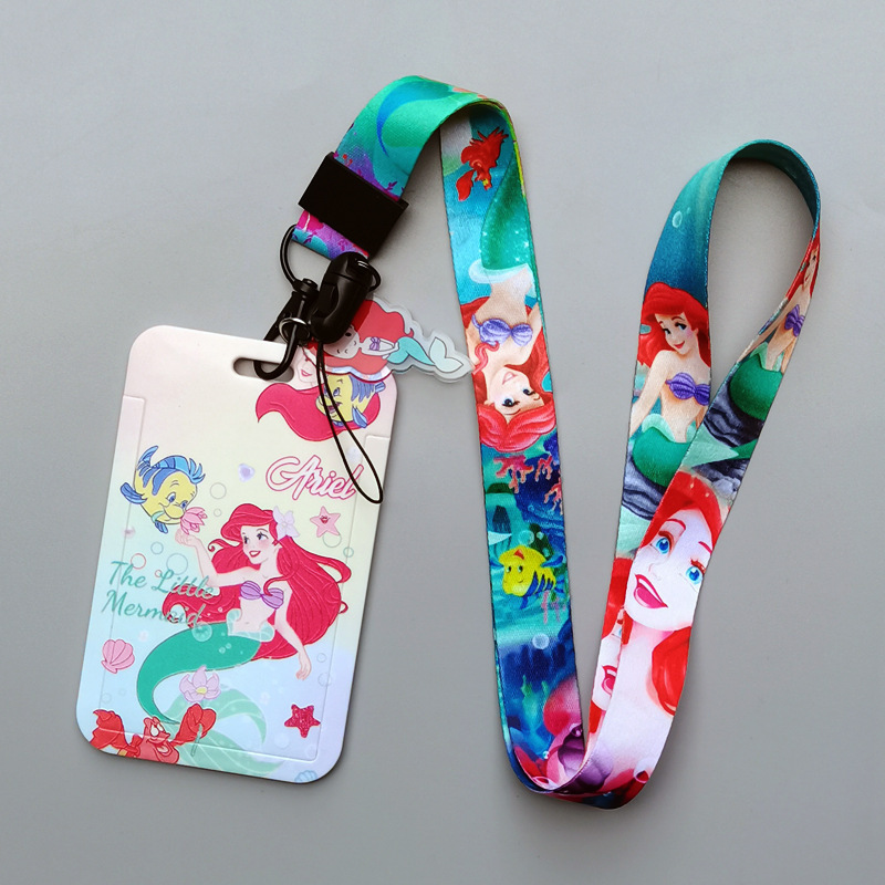Newest Lovely Cartoon Princess Snow White Ariel Card Holder Phone Neck Lanyard Custom ID Badge Anti-Lost Plastic Card Case Cover Image 2