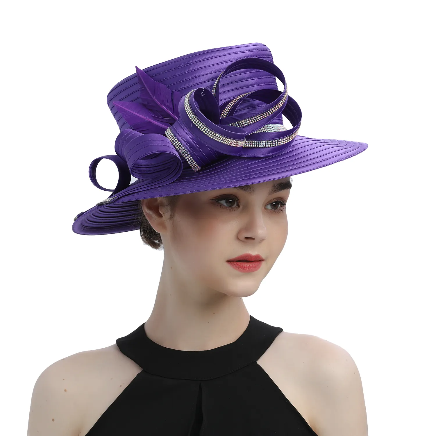 Sombrero de Iglesia de tela satinada más Popular perfecto, sombrero de boda de fotografía único de lujo, sombrero de copa Formal elegante con fascinador de flores para mujer