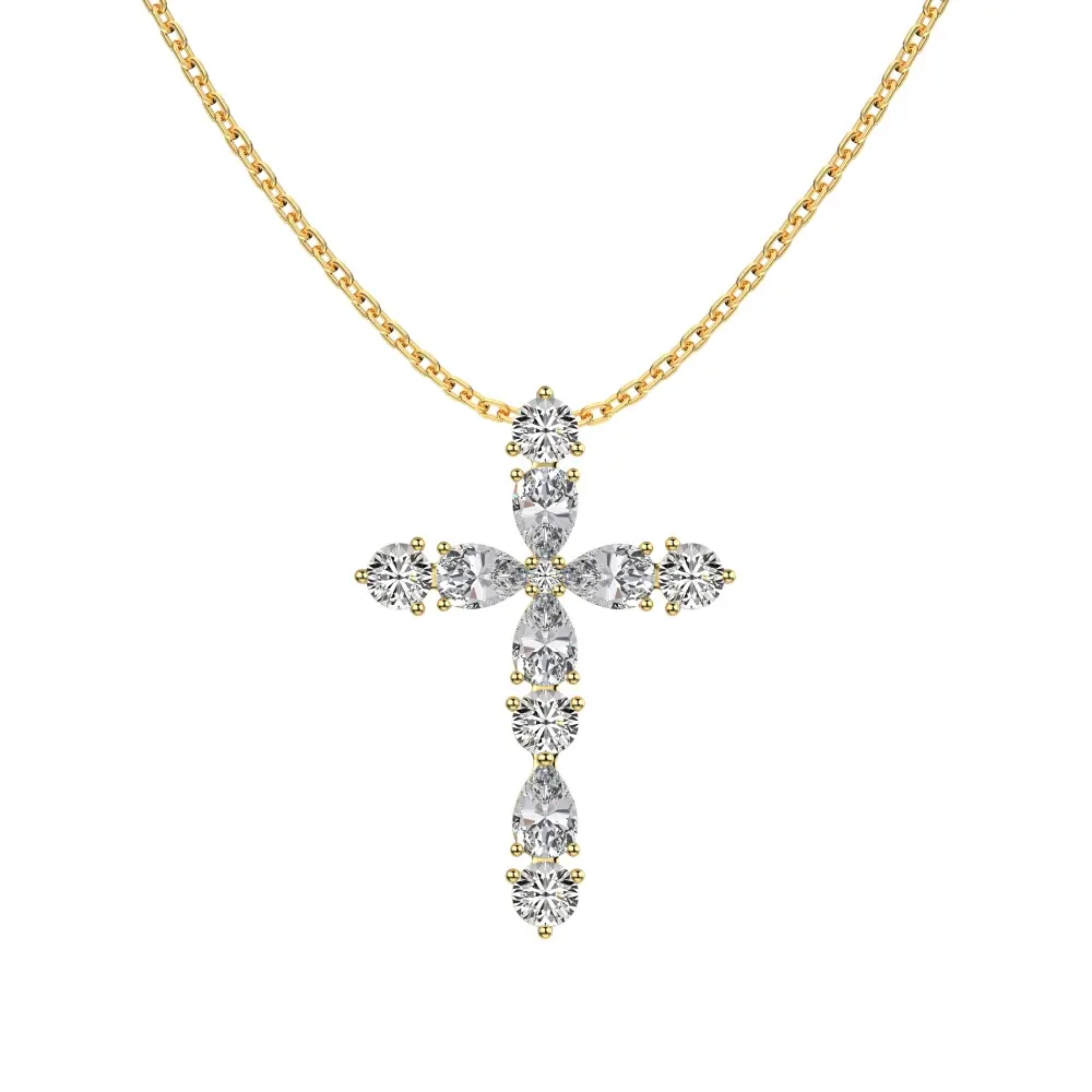 Dylam Simply Designed 18K Gold Plated Cross Pendant Cz Necklace 925 Sterling Silver Jewelry For Women Men Unisex Cross Necklaces