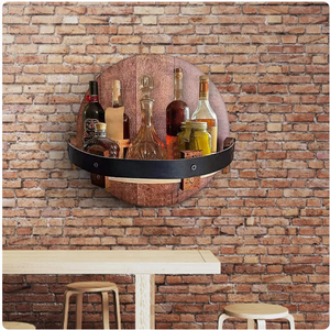 Exhibidor de Pared de Madera Hecho a Mano, Moderno, Marrón, de Tres Niveles, Multifuncional, para Whisky y Vino - Product Image 6