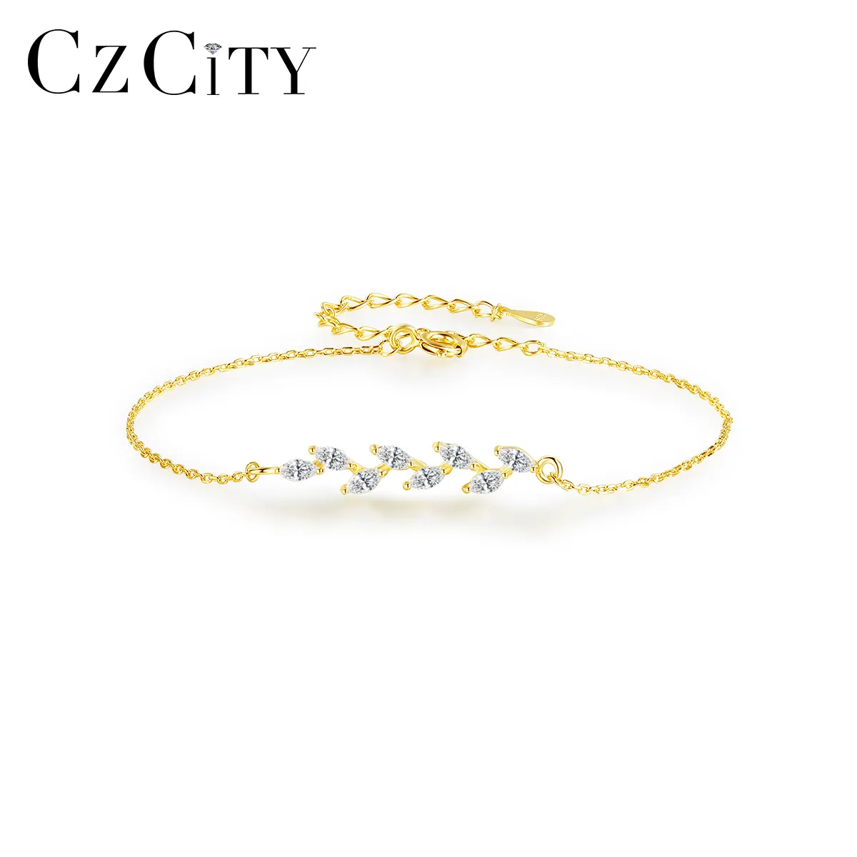 CZCITY 2022 Zirconia Chain Delicate Designer Cz Silver Bangle Leaf Woman Fashion Hot Charm Bracelet