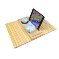 Bandeja de sofá de madera de nuevo diseño con soporte de bebida giratorio de 360 grados y soporte para teléfono bandeja de brazo de sofá de bambú plegable para comer