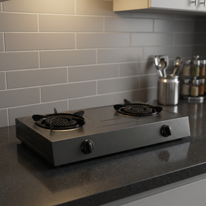 High End Stainless Steel <b>Portable</b> 2 Burner <b>Gas</b> Cooktop with Knob Control Electronic Ignition and No Plug Required - Product Image 1