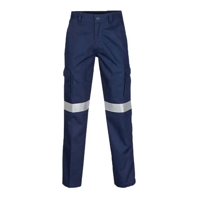 Pantaloni cargo riflettenti di sicurezza per la costruzione di carbone di cotone blu 100%