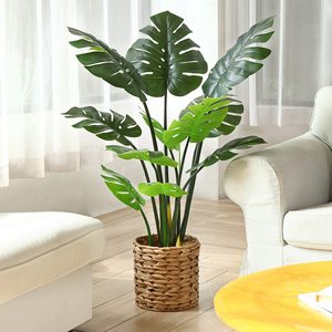 Artificial monstera Bonsai árvore artificial variegado deliciosa monstera árvore Em vaso planta interior em vaso plástico interior - Product Image 5