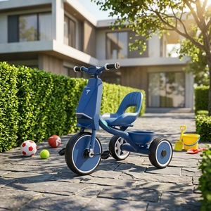 <span class=keywords><strong>Triciclo</strong></span> 2 en 1 para Niños con Manillar Ajustable, Estructura de Acero Resistente, Ruedas Grandes de EVA, Asiento, Reposapiés, Pedales y Cesta - Product Image 4