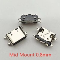 Connecteur USB USB-3.1 Type C Horizontal Mid Mount 16P Femelle 1.6mm à travers la carte 0.8mm pour adaptateur de chargeur DIY Type C
