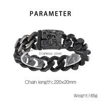 Bracelet chaîne cubaine en acier inoxydable plaqué or, style hip-hop vintage classique, avec boucle tête de mort et os, largeur 20 mm, vente en gros