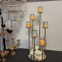 Candélabre en métal doré à 6 têtes avec cristaux, support de bougies, décoration de mariage, centre de table