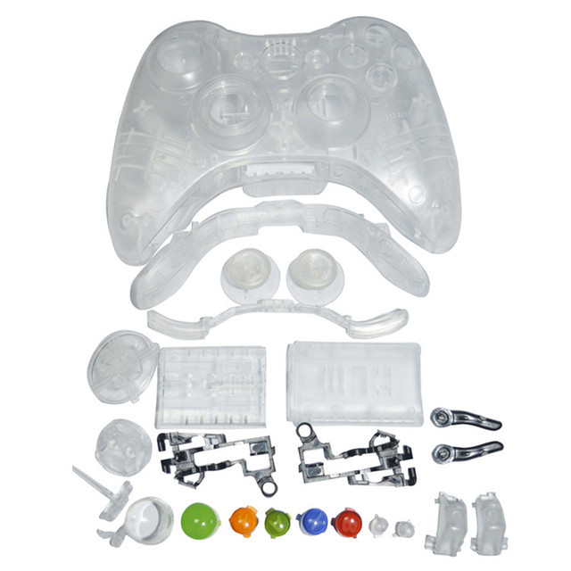 High Precision Clear Shell for Xbox 360 Wireless Controller Full Set Housing Replacement with Buttons DIY Custom Mod Kit
