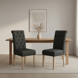 Juego de 2 Sillas de Comedor DB Habit Tufted Parsons, Tapizadas en Tela Color Carbón, Patas de Madera Maciza, Diseño Minimalista, Muebles para el Hogar - Product Image 2