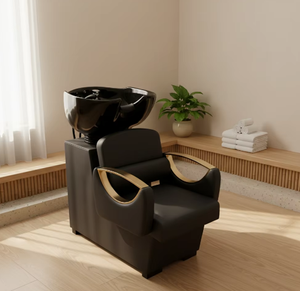 Nuevo Sillón de Peluquería Moderno de Cuero con Lavabo de Cerámica y Estructura Metálica - Diseño Semi-Reclinable - Product Image 1