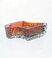 Objet décoratif en verre artistique bleu, plat géométrique en cristal avec bord effet glace transparent, sculpture de table élégante pour la maison moderne, idée cadeau