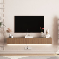 Mueble de TV de Pared Estilo Japandi Directo de Fábrica con Puertas de Panel de Listones y Diseño sin Tiradores para Mayoristas, Pedidos al por Mayor