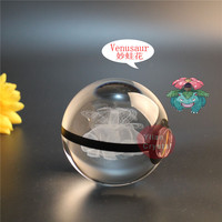 Serie de dibujos animados Venusaur K9 Crystal Pokeball Ball Regalo de recuerdo de vidrio duradero con luz de noche LED para decoración del hogar