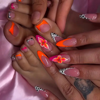 Nouvel ensemble de faux ongles à presser pour mains et orteils, couvrance totale, motifs floraux éblouissants, prix de gros