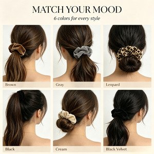 Luxury Velvet Scrunchies Set <b>Leopard</b> <b>Print</b> Solid Color Velvet Elastic Hair Scrunchy Hair <b>Ties</b> For Women Daily Hairstyle - Product Image 5