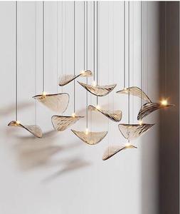 Lampadario in Vetro Personalizzato a Foglia di Loto, Lampada a Sospensione per Hotel, Villa, Soggiorno, Clubhouse, <span class=keywords><strong>Sala</strong></span> Banchetti, <span class=keywords><strong>Sala</strong></span> Espositiva, Lampada Creativa Sospesa - Product Image 3