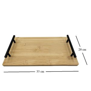 Plateau de service à fromage en bambou 35x20cm, couleur bois naturel, planche à découper rectangulaire avec poignées noires pour l'association fromage-vin - Product Image 3