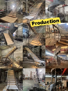 DF yüksek kaliteli kapalı L şeklinde merdiven temperli cam katı ahşap çelik ferforje PVC yüzen merdiven villa için açık - Product Image 6