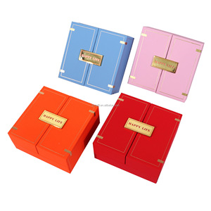 Scatola Regalo Portatile Impermeabile a Doppia Porta con Stampa in Oro 'La Felicità Viene Sempre in Coppia' per Collana e Anello, Ideale per San Valentino - Product Image 1