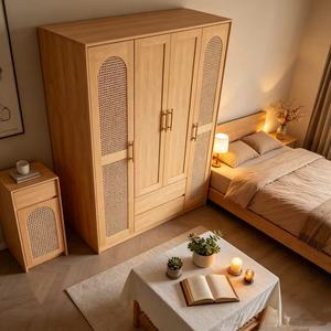 Armoire en bois massif de chêne clair de qualité supérieure à 2 portes avec 2 tiroirs, organisateur de chambre moderne minimaliste multifonctionnel - Product Image 5