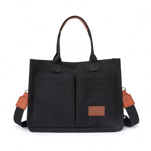 Bolso de Hombro Tipo Tote de Lona Vintage para Mujer, Venta al Por Mayor, Reutilizable, Promocional, con Dos Asas, Cierre Abierto y Bolsillos - Product Image 2