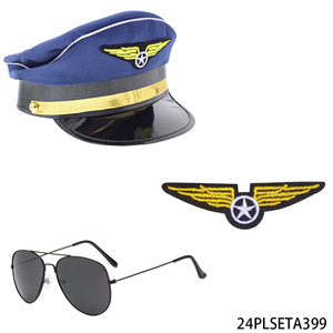 ชุดคอสเพลย์นักบิน PESENAR <span class=keywords><strong>3</strong></span> ชิ้น: หมวกนายทหารสีน้ำเงินกรมท่าพร้อมปักตราปีก และแว่นกันแดดนักบินสีดำคลาสสิก - Product Image 2