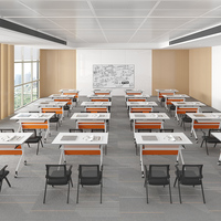Table de conférence pliante en mélamine avec chaises, design modulable à double siège et pieds métalliques, idéale pour la formation et le bureau