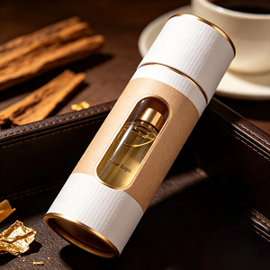 Customizable White Paper Tube Packaging with Gold <b>Foil</b> Trim and Clear <b>Window</b> for Cosmetic Perfume Bottle Display - Product Image 2