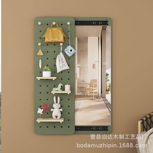Solid Wood Pegboard With Sliding <b>Mirror</b> <b>Wall</b> Mounted Coat Rack Adjustable Storage Organizer <b>For</b> Entryway Decorative Use - Product Image 3