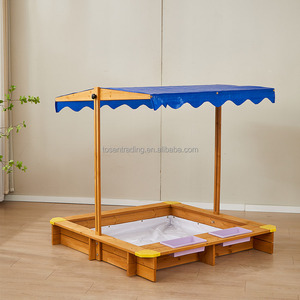 กระบะทรายไม้สำหรับเด็กเล็ก พร้อมหลังคา ช่องเก็บของ และแผ่นรองทราย อุปกรณ์เล่นทรายกลางแจ้งสำหรับเด็กเล็ก - Product Image 4