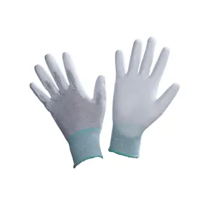 13 Needle Best Quality Dust Free Electronics Hand Working Durable Anti Static Nylon Knitted PU Coated ESD Palm Fit Gloves