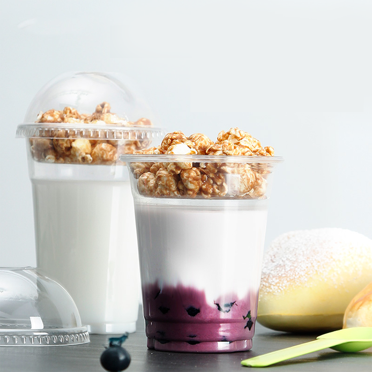 Прозрачная Пластиковая Вставка OEM для домашних животных, 12 унций, 85 ММД, чашки, одноразовые чашки для йогурта с купольной крышкой