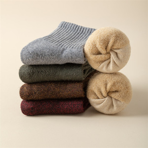 Men's Winter <b>Merino</b> Wool Socks Mid Calf Thickened Terry Cloth Sole Insulated Outdoor Sports Socks Solid Color Running - Product Image 1