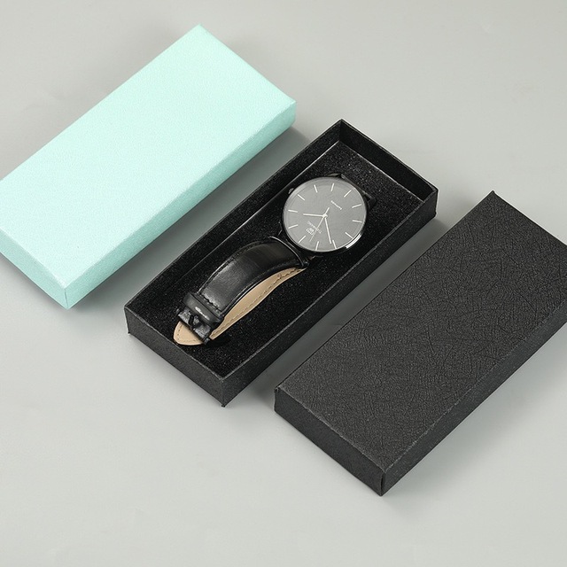 Rectangular Lid & Base Watch Box with Sponge Liner and Embossing Option Eco-Friendly Paper Packaging for Wristwatches Jewelry