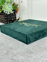 Boîte cadeau en velours de luxe avec couvercle magnétique plat, logo en feuille d'or personnalisé, vert émeraude, emballage de bijoux, grandes boîtes en daim
