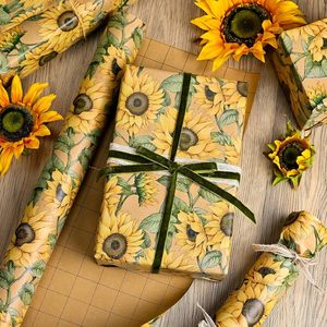 MAYPLUSS Kraft Sunflower Gift <b>Wrap</b> <b>Paper</b> 46.8 Sq Ft Recyclable Single Side Vintage Floral Design for Birthday Anniversary - Product Image 2