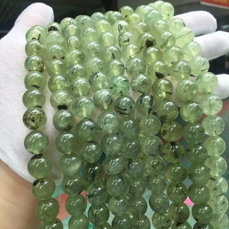 Wholesale Natural Green Grape Green Chalcedony Beads Gemstone Round Loose Prehnite Stone Beads for jewelry making