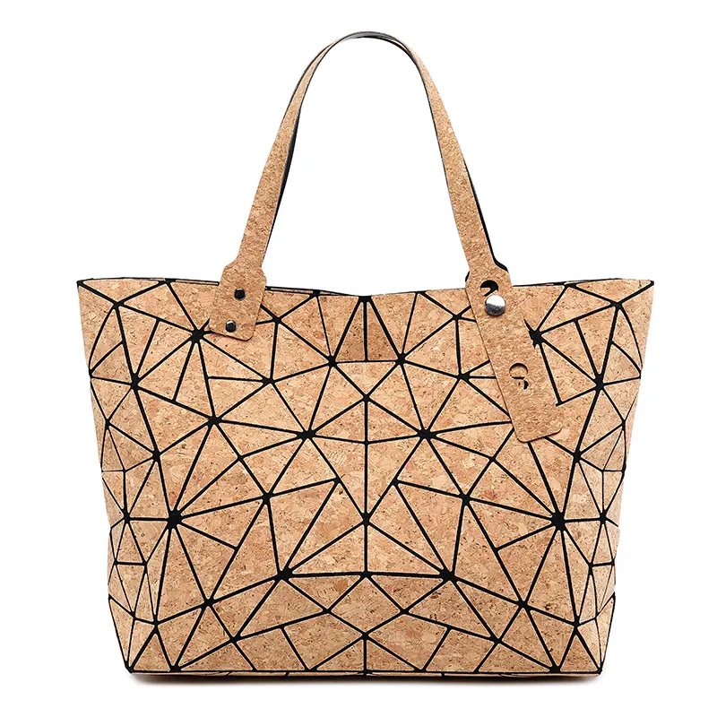 2024 yeni toptan doğal mantar tote kadın çanta debriyaj eko vegan geometri özel logo omuzdan askili çanta