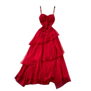 Vestido Midi Plisado Asimétrico sin Tirantes con Volantes y Encaje para Mujer, Estilo Romántico de Primavera - Product Image 5