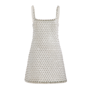 Elegante Mini Abito Completamente Ricamato a Mano con Cristalli Trasparenti, Fodera in Rete, Minimalista, Schiena Aperta Quadrata, Senza Maniche, Aderente, Corto, per Ospiti e Serate - Product Image 1