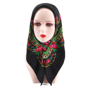 Pañuelo Floral Ruso de Lujo Pañuelo Pequeño con Flores Chal Étnico Hijab para Mujer Bufanda de Acrílico Estampada de 70 cm Cinta para la Cabeza tipo Bandana - Product Image 2