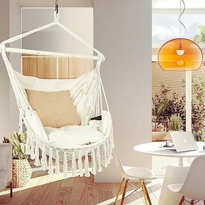 Trong nhà hoặc ngoài trời không gian màu be võng ghế treo Dây đu với phong cách tua tối đa 500 lbs võng ghế với 2 đệm - Product Image 2