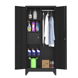 Armoire de rangement métallique à 2 portes avec serrure à clé, meuble assemblé, casier à vêtements pour salon, étagères incluses - Product Image 4